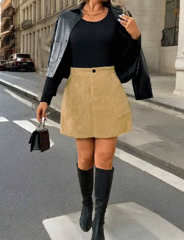 Fusta SHEIN CURVE, maro deschis