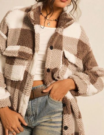 Jacheta SHEIN CURVE, alb/maro