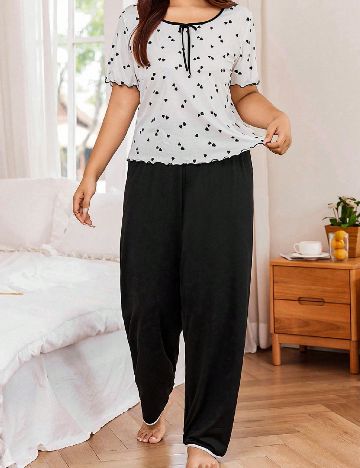 Pijama SHEIN CURVE, negru/alb