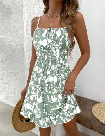 Rochie scurta SHEIN, verde/alb