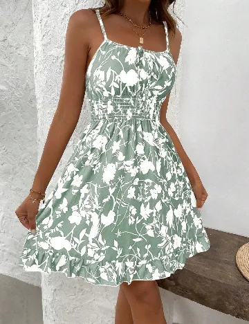 Rochie scurta SHEIN, verde/alb