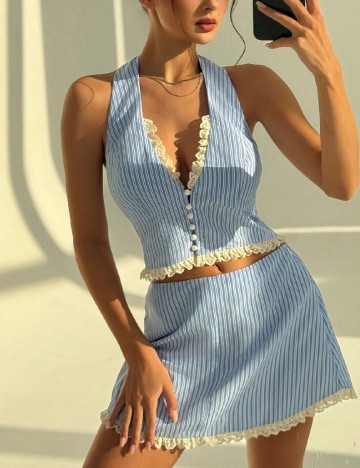 Compleu SHEIN, albastru/alb