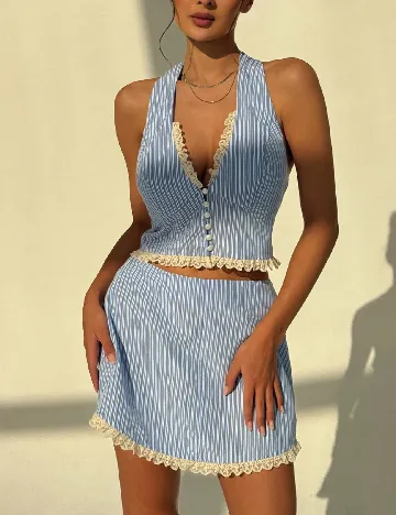 Compleu SHEIN, albastru/alb