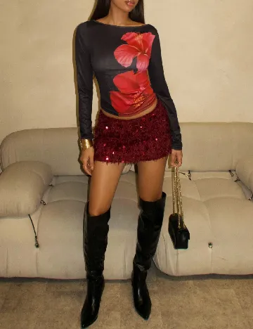 Top SHEIN, negru/rosu