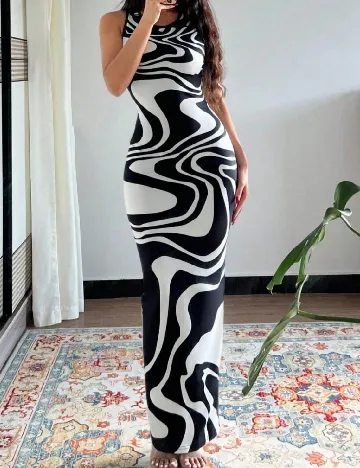 Rochie lunga SHEIN, alb/negru