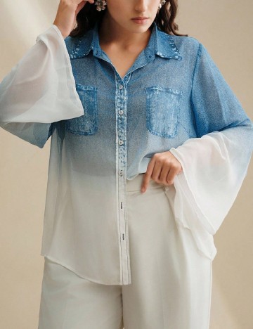 Camasa Anewsta Curve, albastru/alb