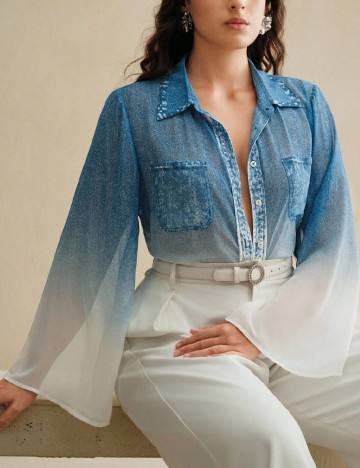 Camasa Anewsta Curve, albastru/alb