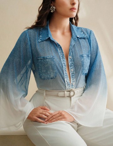 Camasa Anewsta Curve, albastru/alb