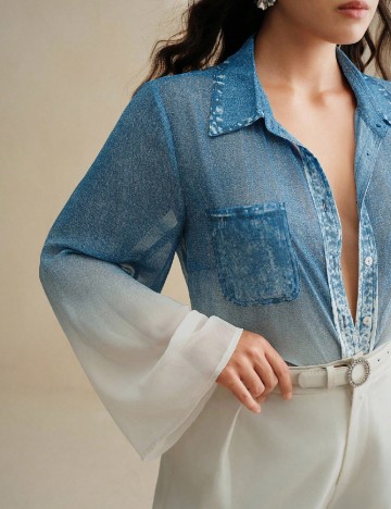 Camasa Anewsta Curve, albastru/alb