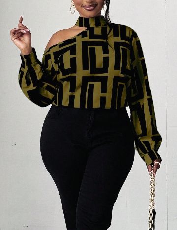 Bluza SHEIN CURVE, negru/verde