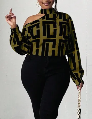 Bluza SHEIN CURVE, negru/verde