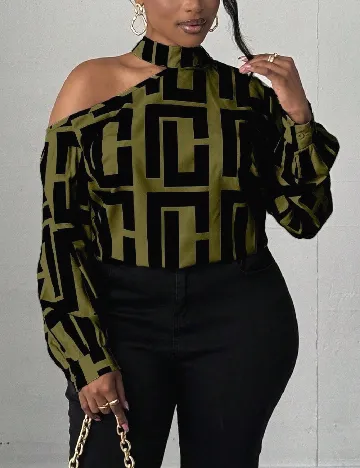 Bluza SHEIN CURVE, negru/verde