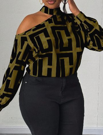 Bluza SHEIN CURVE, negru/verde