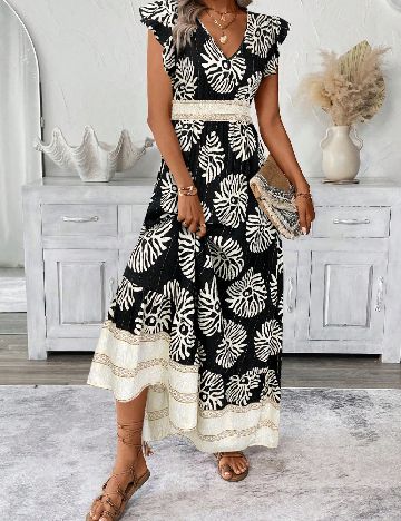 Rochie lunga SHEIN, crem/negru