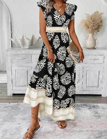 Rochie lunga SHEIN, crem/negru