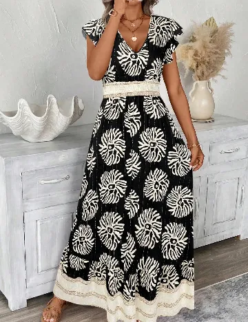 Rochie lunga SHEIN, crem/negru