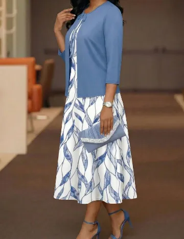 Set Rochie si Cardigan SHEIN CURVE, alb/albastru