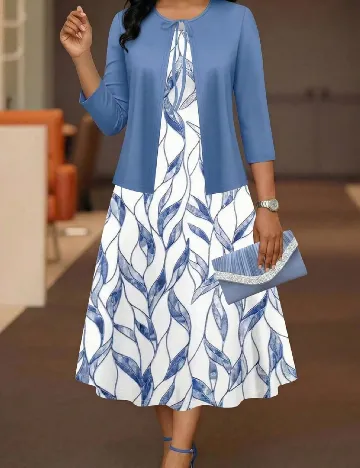 Set Rochie si Cardigan SHEIN CURVE, alb/albastru