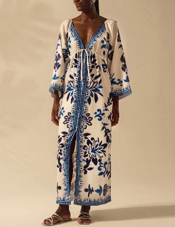 Rochie lunga SHEIN, crem/albastru