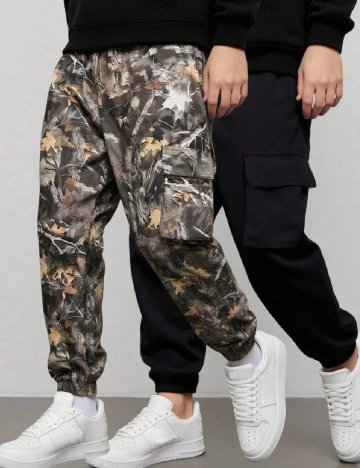 Set pantaloni 2 perechi Shein Kids, army/negru