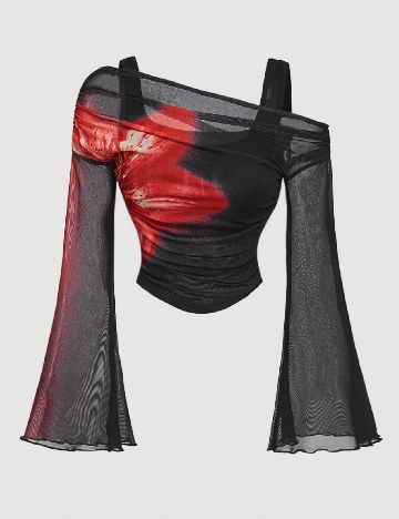 Top SHEIN, negru/rosu