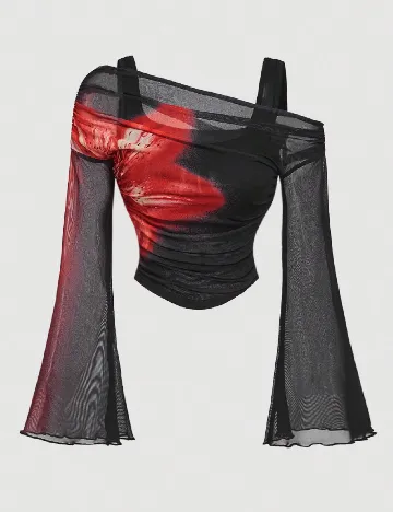 Top SHEIN, negru/rosu