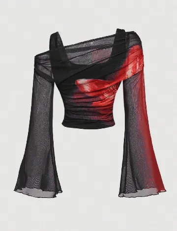 Top SHEIN, negru/rosu