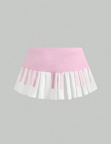 Fusta pantalon Romwe, roz/alb