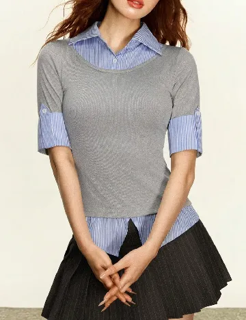 Bluza SHEIN, albastru/gri