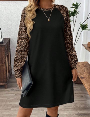 Rochie scurta Emery Rose, negru/animal print