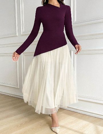 Rochie lunga SHEIN, mov/ecru