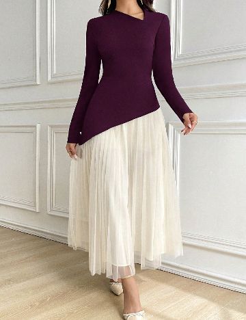 Rochie lunga SHEIN, mov/ecru