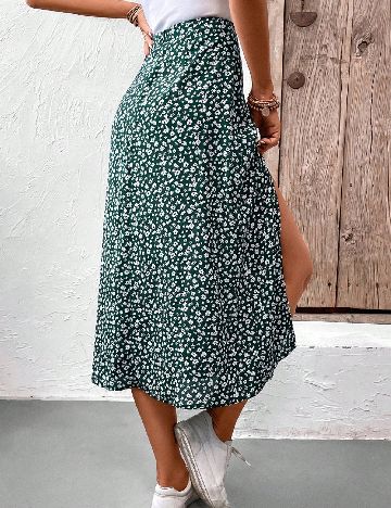 Fusta SHEIN, verde/alb