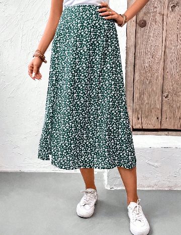 Fusta SHEIN, verde/alb