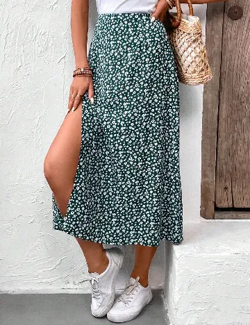 Fusta SHEIN, verde/alb