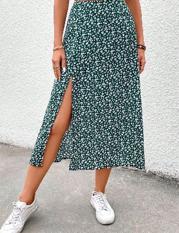 Fusta SHEIN, verde/alb