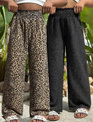 Set pantaloni 2 perechi Shein Kids, negru/animal print
