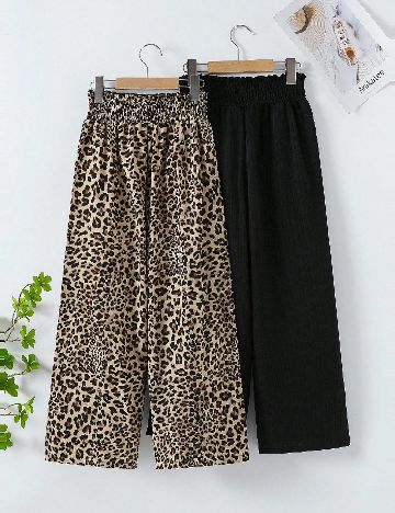 Set pantaloni 2 perechi Shein Kids, negru/animal print
