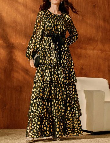 Rochie lunga Anewsta, negru/auriu