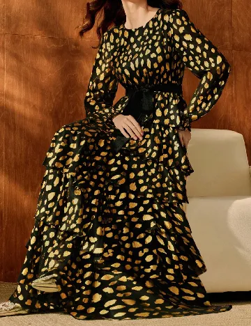 Rochie lunga Anewsta, negru/auriu