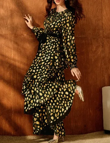 Rochie lunga Anewsta, negru/auriu