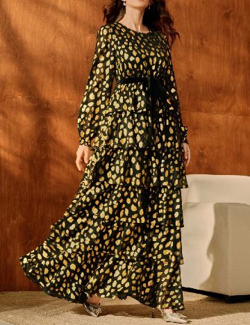 Rochie lunga Anewsta, negru/auriu