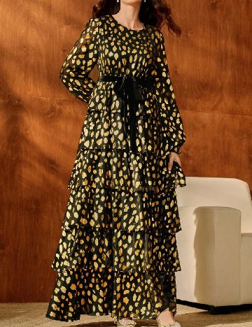 Rochie lunga Anewsta, negru/auriu