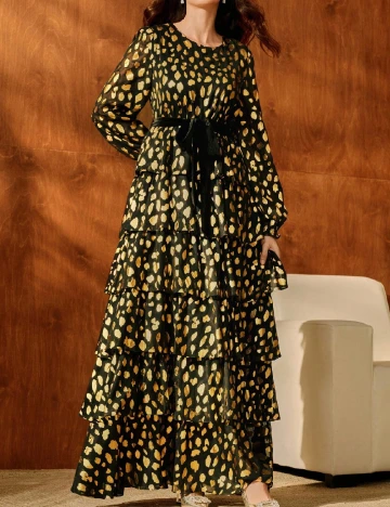 Rochie lunga Anewsta, negru/auriu