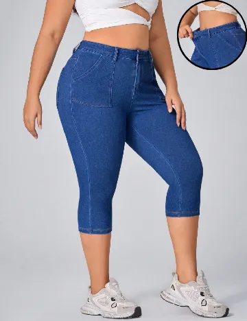 Pantaloni trei sferturi SHEIN CURVE, albastru