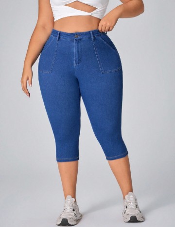 Pantaloni trei sferturi SHEIN CURVE, albastru