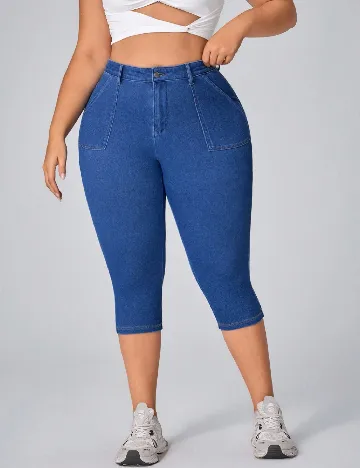 Pantaloni trei sferturi SHEIN CURVE, albastru