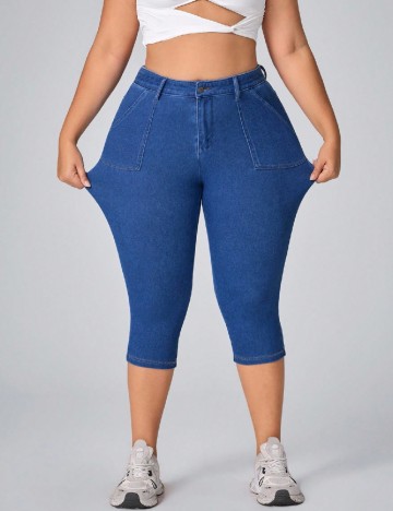 Pantaloni trei sferturi SHEIN CURVE, albastru