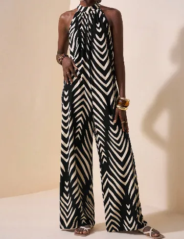 Salopeta SHEIN, crem/negru