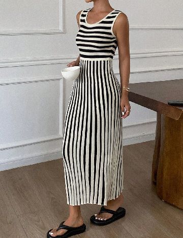 Rochie lunga Dazy, alb/negru